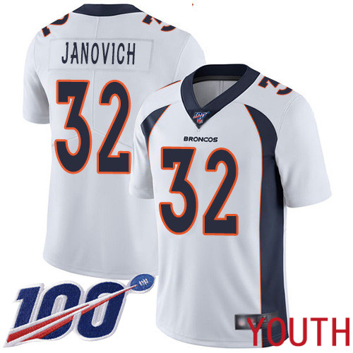 Youth Denver Broncos #32 Andy Janovich White Vapor Untouchable Limited Player 100th Season Football NFL Jersey